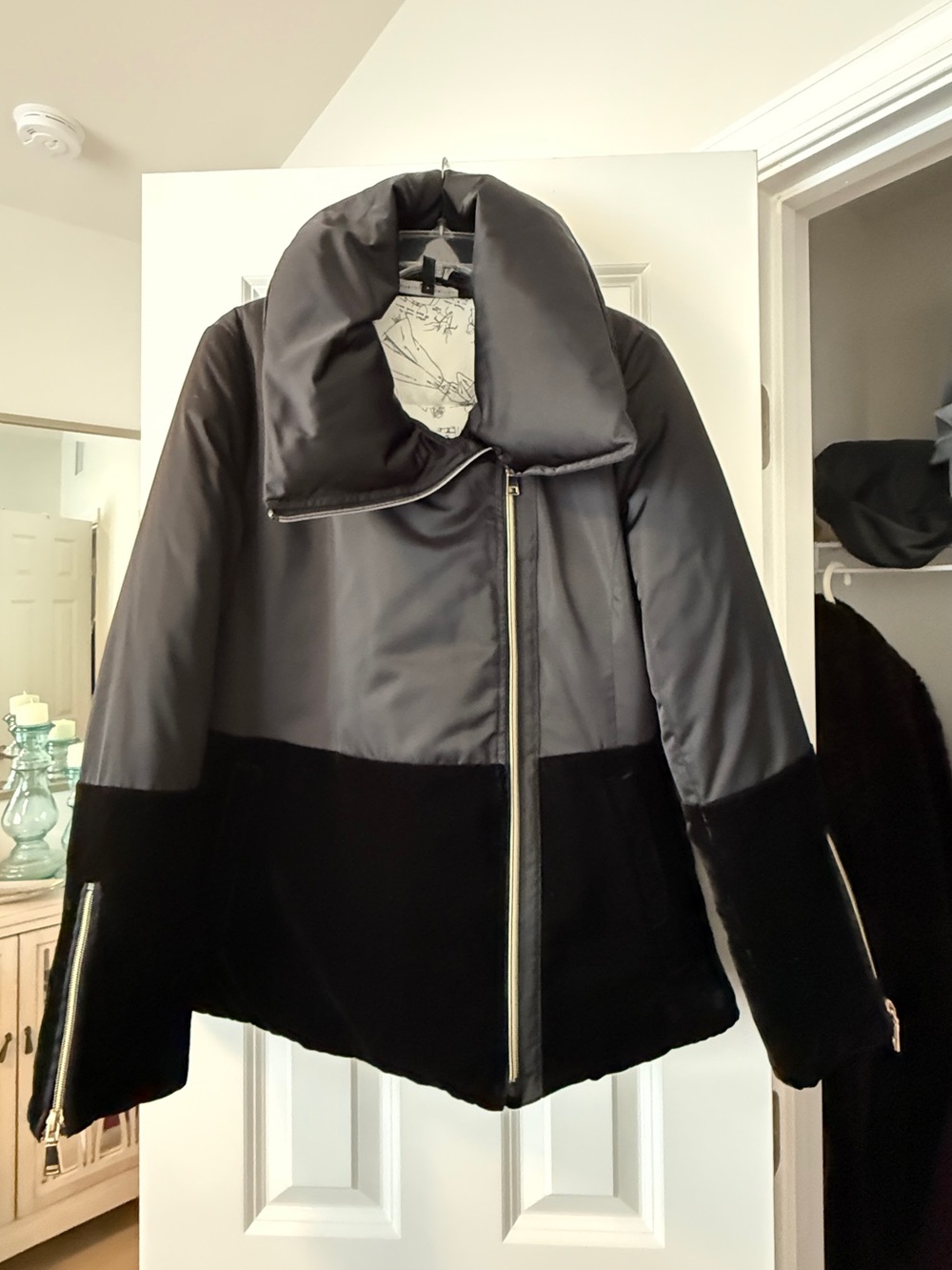 WHBM Two-Tone Black Puffer Coat